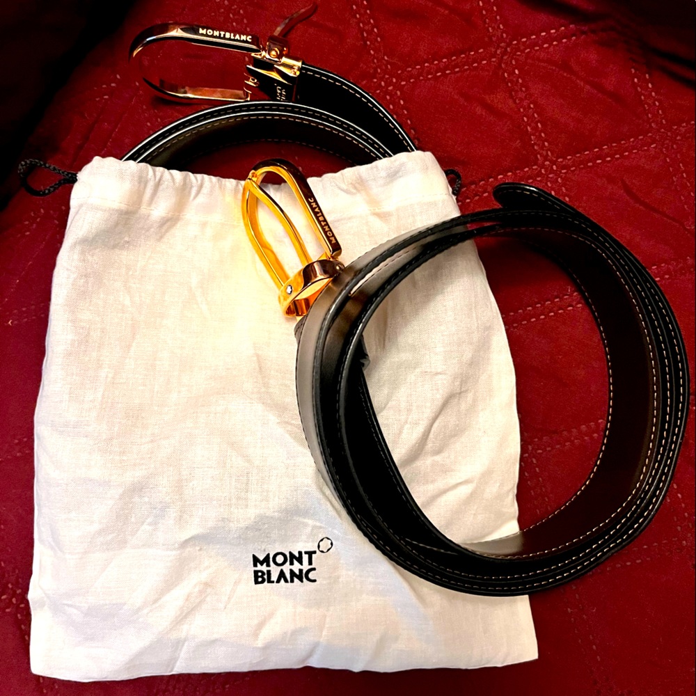 Mont Blanc Horseshoe Buckle Reversible Leather Belt